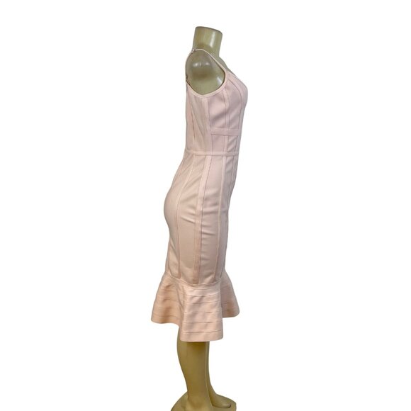 Venus Womens Blush Pink Bandage Midi Dress Sleeveless Ruffle Mermaid Hem Sz S - Picture 2 of 9